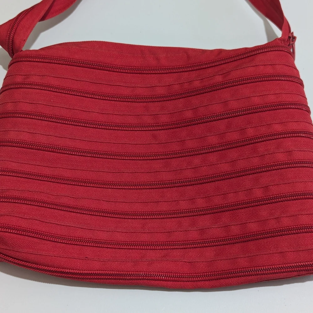 Zip It Zipper Crossbody Bag Red Novelty Purse Multi Zip Lightweight Y2K